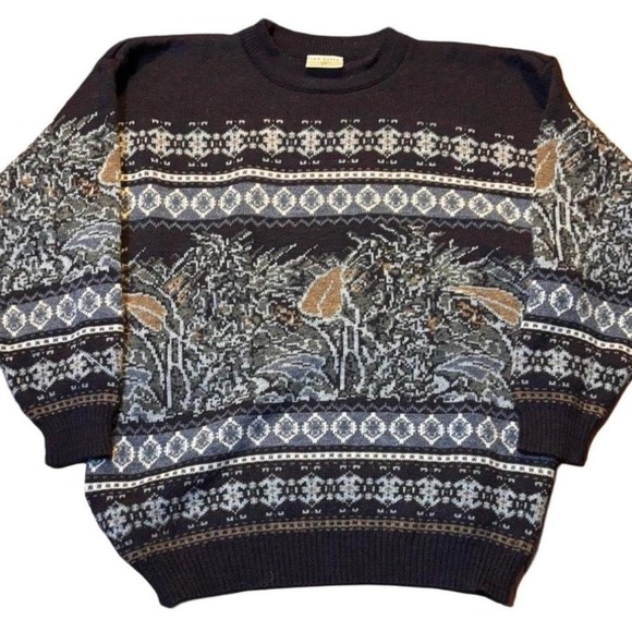 New World Other - New World Vtg Scenic Nature Knit Sweater Mens XL Navy Blue Brown 90s Gorpcore
